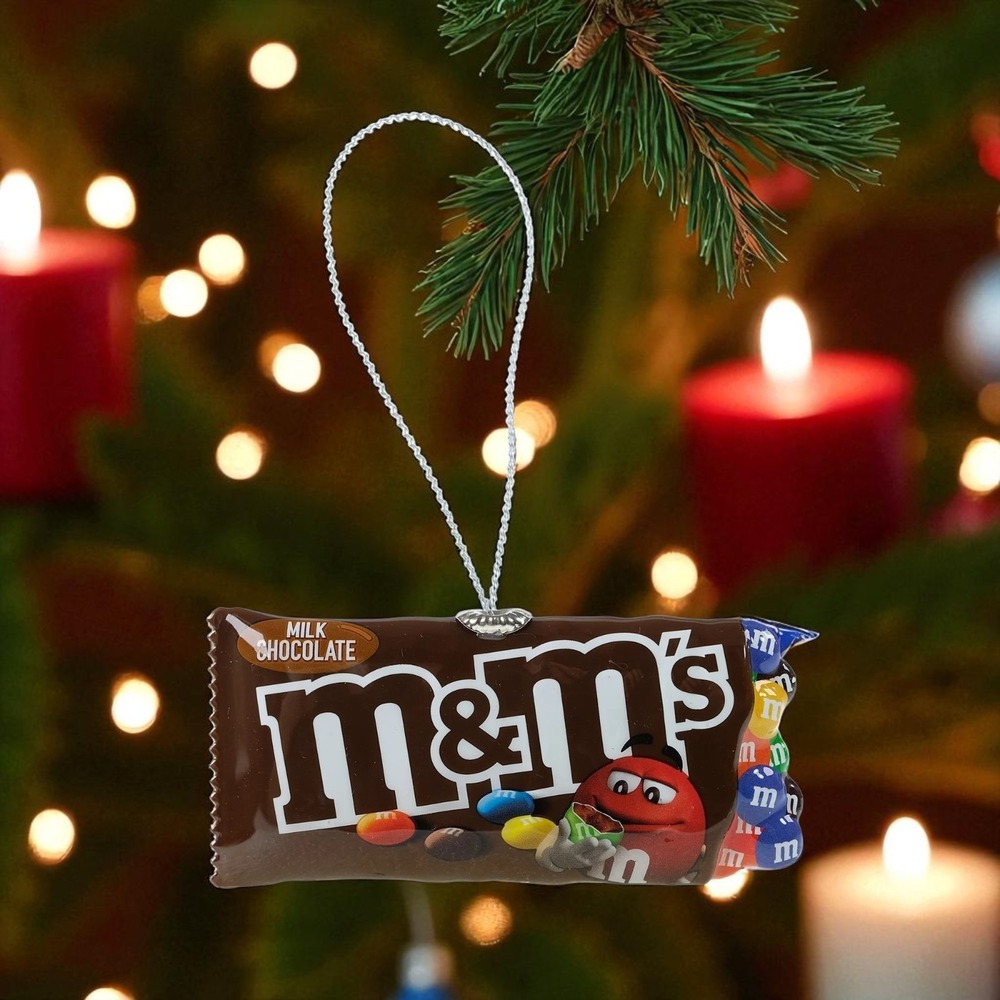 M&M's Milk‎ Chocolate Candies Bag Faux Food Christmas Plastic Ornament 4"